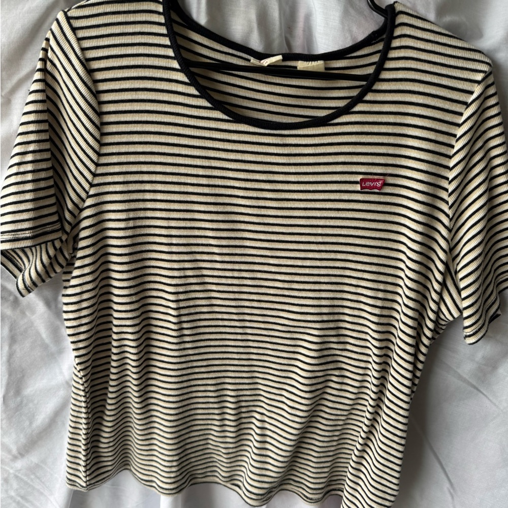 Levi's Cream and Black Striped Women's Tee